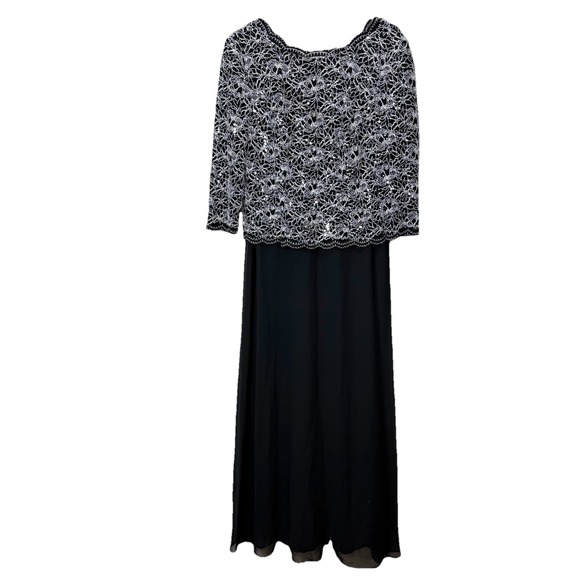NWT Alex Evenings Black Sequin Lace Chiffon Midi Special Occasion Dress Size 16 - Picture 7 of 14